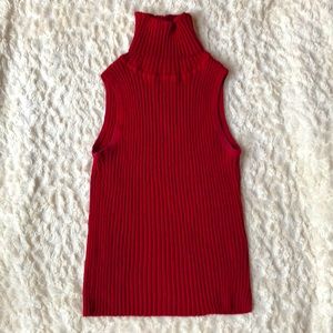 Ribbed Sleeveless Turtleneck Sweater